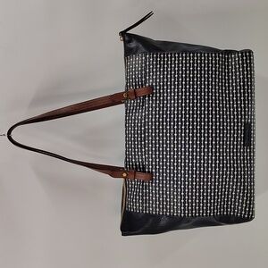 Fossil Rachel Top Zip Tote Key Design Large Black Brown Double Handles